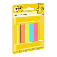 Post-it® Page Markers in assorted colors and .5 in x 1.75 in size are easy to write on to leave notes where you need them. They are great to mark any document and stays put until removed. Use these page markers to flag your documents and have room to write notes. Contains 4 colors, 50 sheets per color. 200 sheets total.