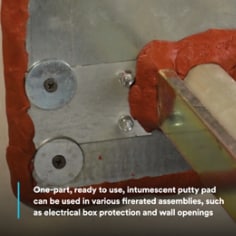 One-part, ready to use, intumescent putty pad can be used in various firerated assemblies, such as electrical box protection and wall openings