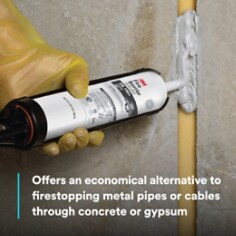 Offers an economical alternative to firestopping metal pipes or cables through concrete or gypsum