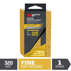 One Sandblaster™ Pro edge detailing, dual angled sanding sponge . Graphic fine for finishing, gold in color. One sponge