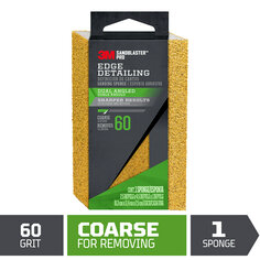 One Sandblaster™ Pro edge detailing, dual angled sanding sponge. Graphic: 60 grit, coarse for removing, lime green in color. 1 sponge