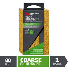 One Sandblaster™ Pro edge detailing, dual angled sanding sponge. Graphic: 80 grit, coarse for removing, lime green in color. 1 sponge