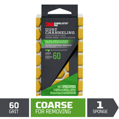 One Sandblaster™ Pro Dust Channeling sanding sponge. Graphic: 60 grit, coarse for removing, lime green in color. 1 sponge