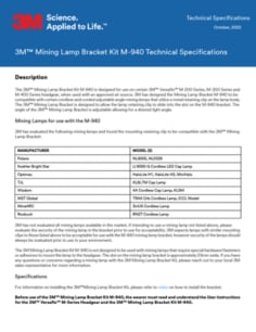 3M™ Mining Lamp Bracket Kit M-940 Technical Specifications