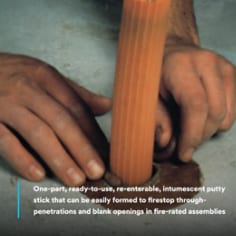 One-part, ready-to-use, re-enterable, intumescent putty stick that can be easily formed to firestop through-penetrations and blank openings in fire-rated assemblies