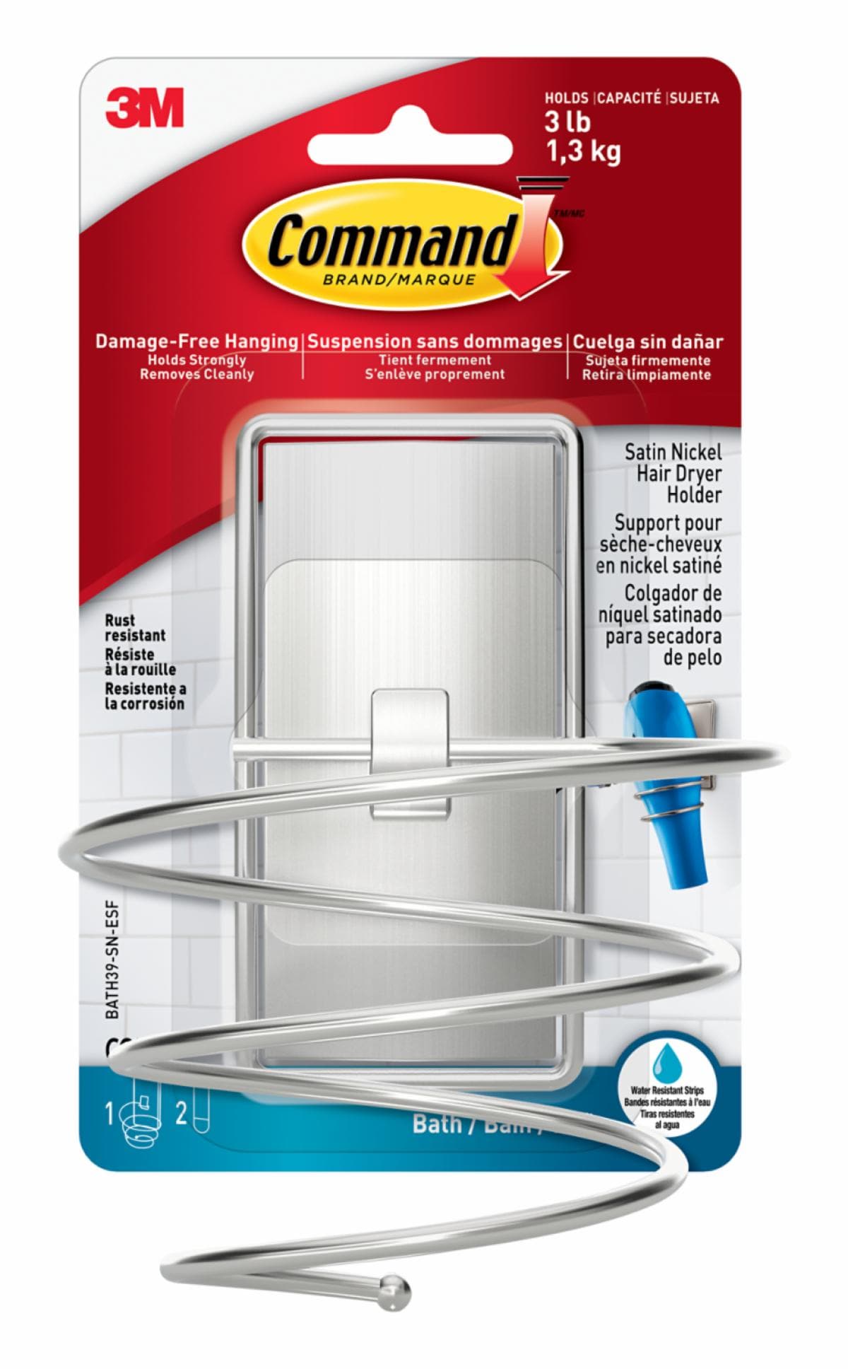 Command Hair Dryer Holder BATH39-SN-ESF
