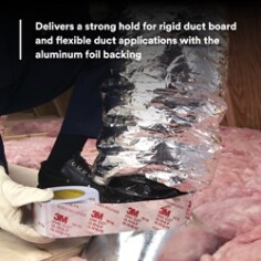 Delivers a strong hold for rigid duct board and flexible duct applications with the aluminum foil backing