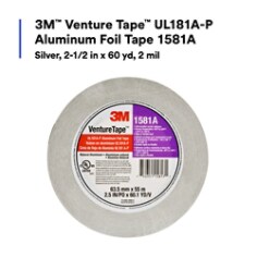 3M™ Venture Tape™ UL181A-P Aluminum Foil Tape 1581A, Silver, 2-1/2 in x 60 yd, 2 mil