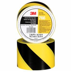 3M™ Safety Stripe Vinyl Tape 766, Black/Yellow, 3 in x 36 yd, 5 mil, 12 Roll/Case, Individually Wrapped Conveniently Packagedimage