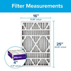 Dimensions in Decimals of the Filtrete 16x25x4, AC Furnace Air Filter, MPR 1550 DP, Healthy Living Ultra Allergen Deep Pleat, 2-Pack