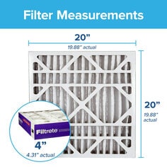 Dimensions in Decimals of the Filtrete 20x20x4, AC Furnace Air Filter, MPR 1550 DP, Healthy Living Ultra Allergen Deep Pleat, 2-Pack