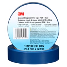 3M™ General Purpose Vinyl Tape 764, Blue, 1 in x 36 yd, 5 mil, 36 Roll/Case