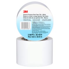 3M™ General Purpose Vinyl Tape 764, White, 3 in x 36 yd, 5 mil, 12 Roll/Case