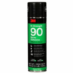 3M™ Hi-Strength Spray Adhesive 90, Clear, 24 fl oz Can (Net Wt 17.6 oz), 12/Case, NOT FOR SALE IN CA AND OTHER STATES image 3M™ Hi-Strength Spray Adhesive 90, Clear, 24 fl oz Can (Net Wt 17.6 oz), 12/Case, NOT FOR SALE IN CA AND OTHER STATESimage