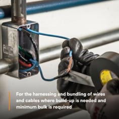 For the harnessing and bundling of wires and cables where build-up is needed and minimum bulk is required