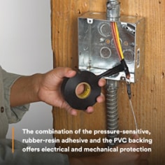 The combination of the pressure-sensitive, rubber-resin adhesive and the PVC backing offers electrical and mechanical protection