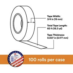 3M™ Temflex™ Vinyl Electrical Tape 1776, 3/4 in x ‎60 ft, 1-1/2 in Core, Black, 1 roll/carton, 100 rolls/Case