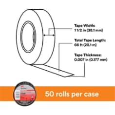 3M™ Temflex™ Mining-Grade Vinyl Electrical Tape 1700P, 1-1/2 in x 66 ft, Printed, Black, 1 roll/carton, 50 rolls/Case