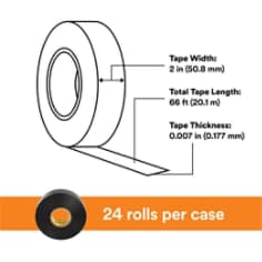 Scotch® Super 33+™ Vinyl Electrical Tape, 2 in x 66 ft, 1-1/2 in Core, Black, 12 rolls/carton, 24 rolls/Case