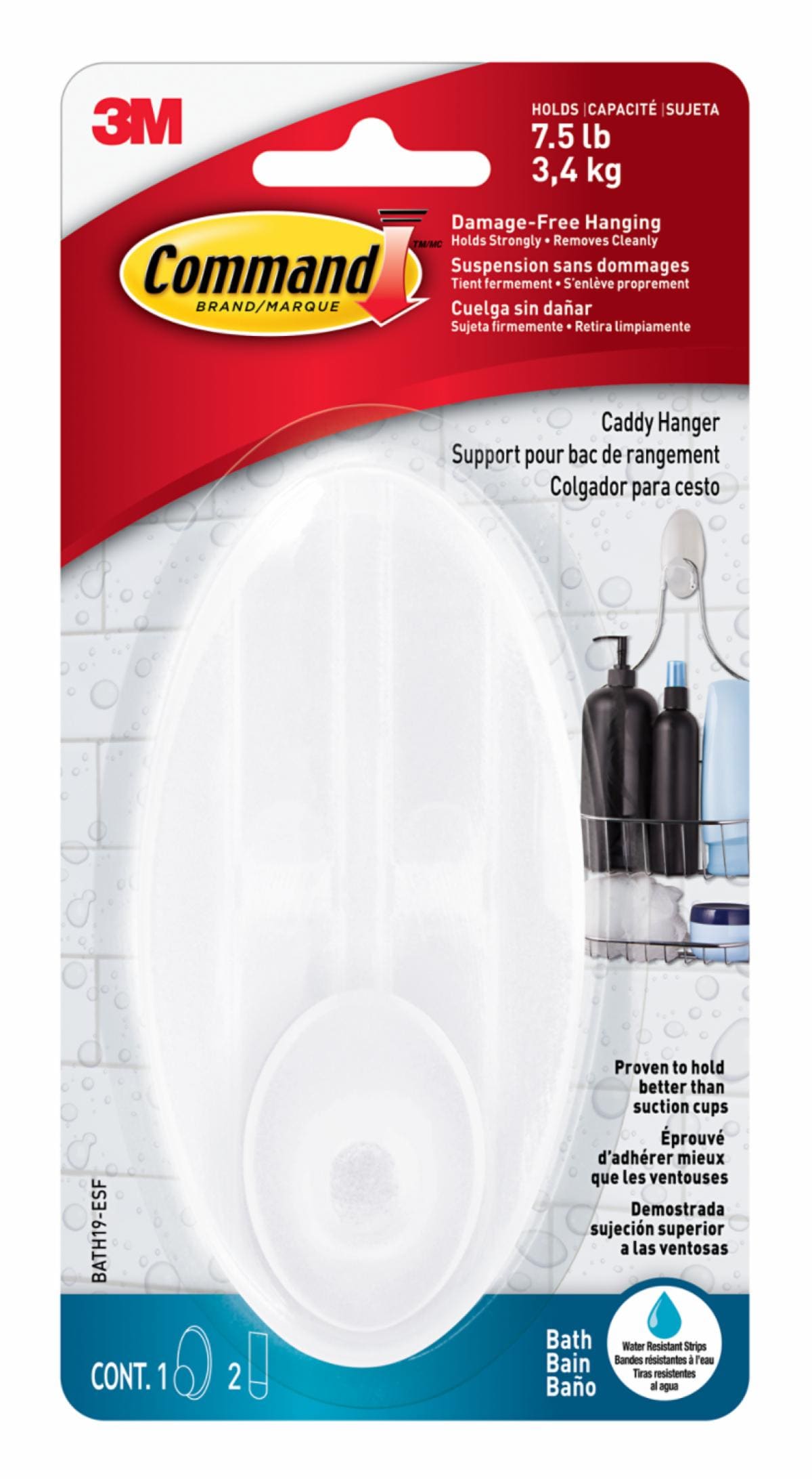 Command Shower Caddy Hanger with Water Resistant Strips BATH19-ESF