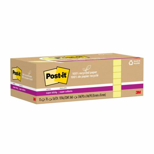 100% Recycled Paper Super Sticky Notes, 3
