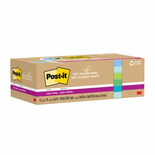 100% Recycled Paper Super Sticky Notes, 3