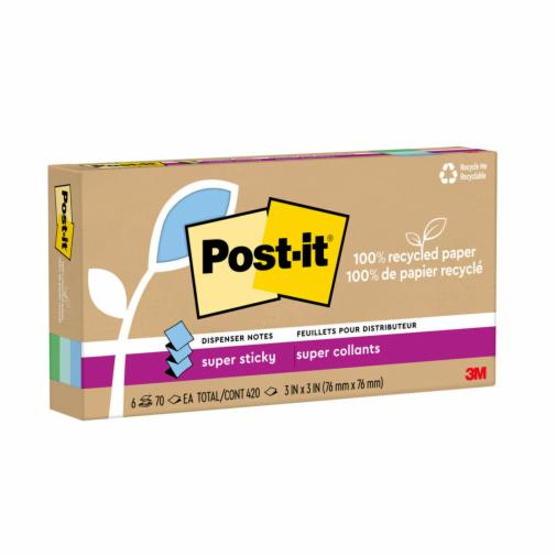 100% Recycled Paper Super Sticky Notes, 3 100% Recycled Paper Super Sticky Notes, 3