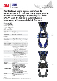 Szelki bezpieczeństwa 3M™ DBI-SALA® ExoFit™ XE200 Karta danych technicznych 1112747_48_49