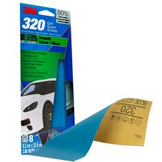 3M™ Auto Blue Abrasives 320 Grit Sanding Sheet, 3.66 X 9", Smooth and refine glaze and spot putty, 50% faster sanding Contains eight sheets, 31578–8