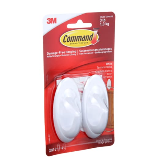 Command™ White Terrace Hooks 17086-EF, 2 hooks, 4 strips