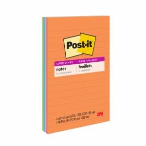 Post-it Super Sticky Notes 4621-SSAU, Neon Fizz, Lined,4inx6in (101mmx152mm), 4pk, 45 sheet/pad, 100% PEFC, SGSCH-PEFC-COC-110078image