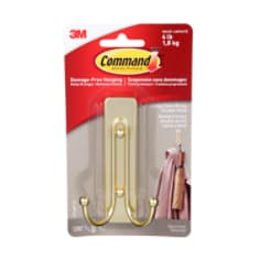 A pack of Command™ Large Satin Brass Double Hook 17036BR-EF