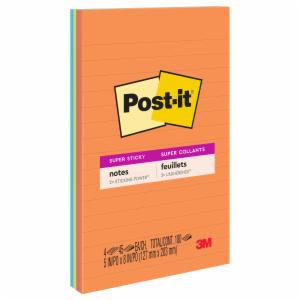 Post-it Super Sticky Notes 5845-SSUC, Energy Boost, Lined, 5 in x 8 in, 4 Pads/Pack, 100% PEFC, SGSCH-PEFC-COC-110078image