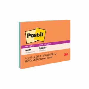 Post-it Super Sticky Notes 6845-SSP, Energy Boost, 8 in x 6 in (203 mm x 152 mm), 4 Pads/Pack, 100% PEFC, SGSCH-PEFC-COC-110078image