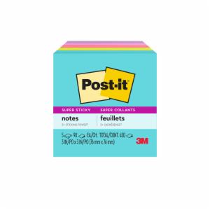 Post-it Super Sticky Notes 654-5SSMIA, Supernova Neons Collection, 3 in x 3 in (76 mm x 76 mm), 100% PEFC, SGSCH-PEFC-COC-110078image