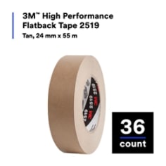 3M™ High Performance Flatback Tape 2519 Tan, 24mm x 55 m 36 count