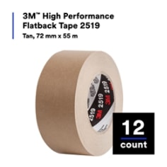 3M™ High Performance Flatback Tape 2519 Tan, 72mm x 55 m 12 count