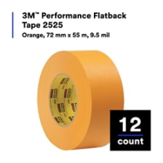 3M™ Performance Flatback Tape 2525, Orange 72 mm x 55 m, 9.5 mil 12 count