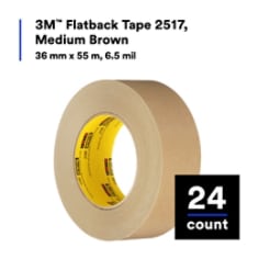 3M™ Flatback Tape 2517, Medium Brown 36 mm x 55 m, 6.5 mil 24 count