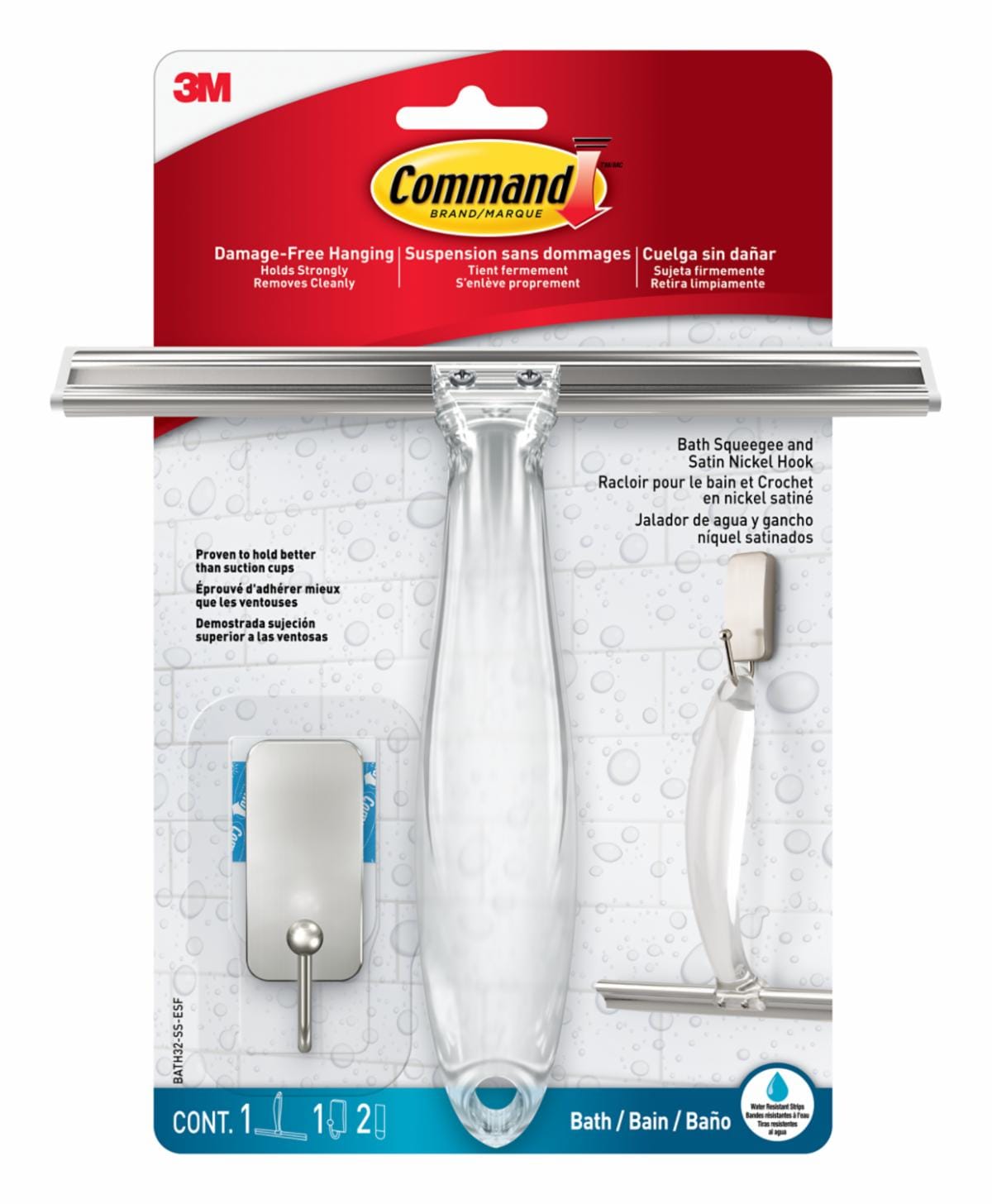 Command Bath Squeegee and Satin Nickel Hook BATH32-SS-ESF