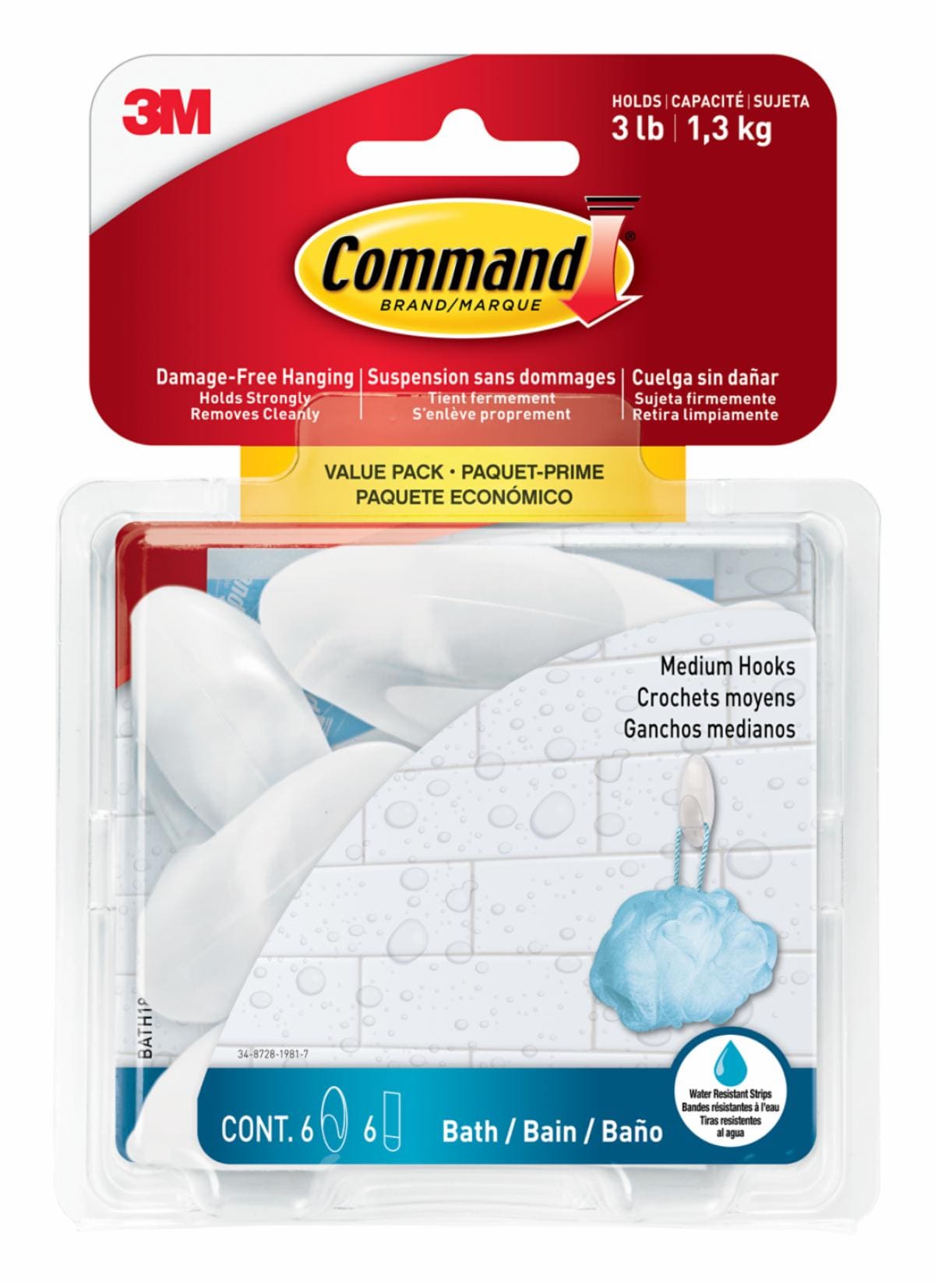Command Bath Medium Hooks BATH18-6ESF