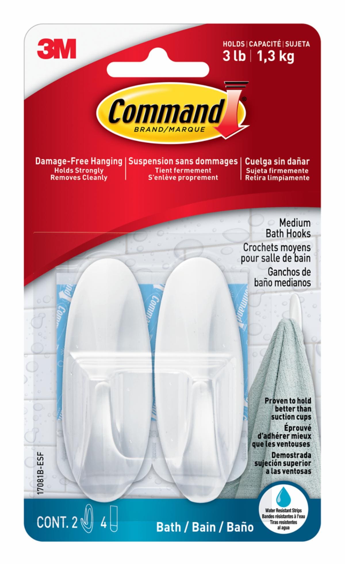 Command Designer Hook with Water-Resistant Strips 17081B-ESF