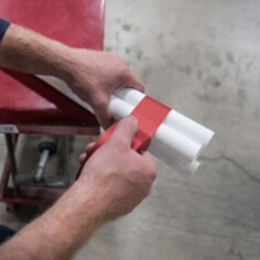 Rubber adhesive sticks fast and stays fast on many surfaces, even irregular surfaces. Embossed vinyl backing seals out dust, dirt, and moisture, and resists abrasion and many chemicals.