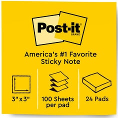 Post-it® Dispenser Pop-up Notes R330-24VAD, 3 in x 3 in, Canary Yellow