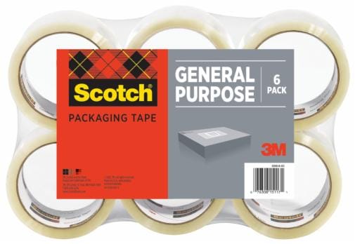Scotch® General Purpose Packaging Tape, 1.88" x 54.6 yd (48 mm x 50 m), 6-PK