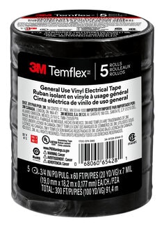 A five pack off 3M™ Temflex™ Electrical tape in ts shrink wrap packaging.