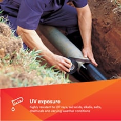 UV EXPOSURE: Highly resistant to UV rays, soil acids, alkalis, salts, chemicals and varying weather conditions