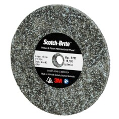 A Scotch-Brite Deburr & Finish Pro Unitized Wheel, DP-UW, 9C Extra Coarse+, 3 in x 1/8 in x 1/4 in