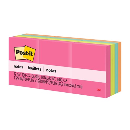 Post-it® Notes, 1 3/8 in. x 1 7/8 in., Poptimistic Collection, 12 Pads/Pack