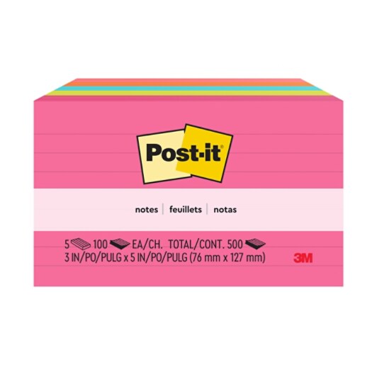 Post-it® Notes, 3 in x 5 in, Poptimistic Collection, Lined, 5 Pads/Pack